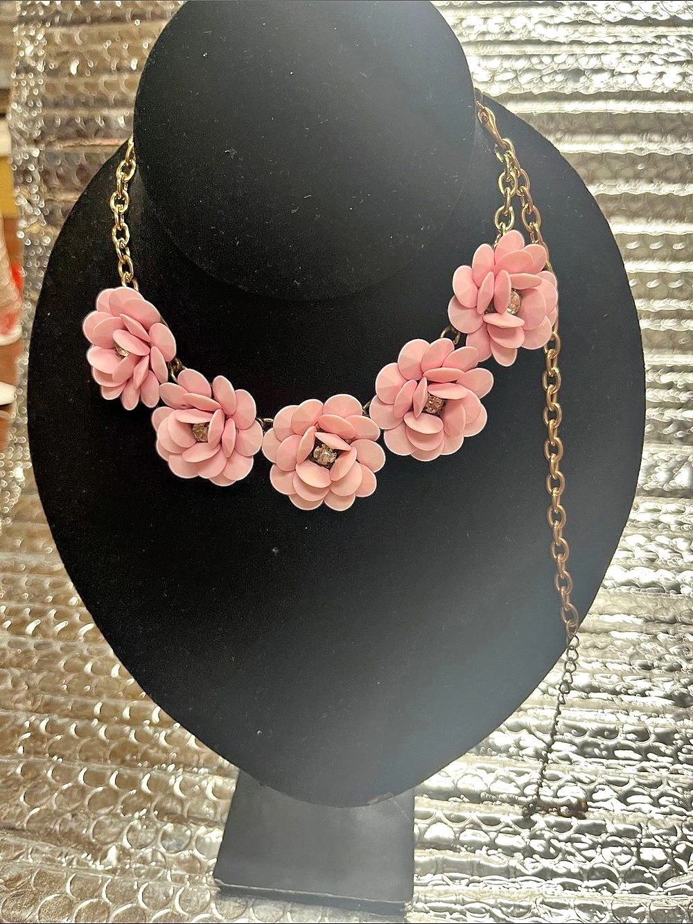 Floral Statement Necklace in Pink & Gold Like New